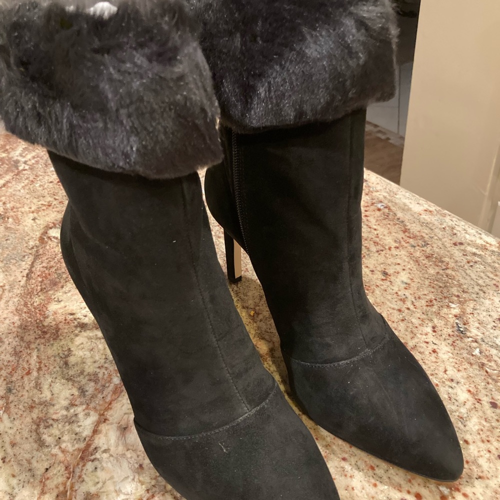 NWT INC Black Suede and Fur Cuffed Boots-Size 9